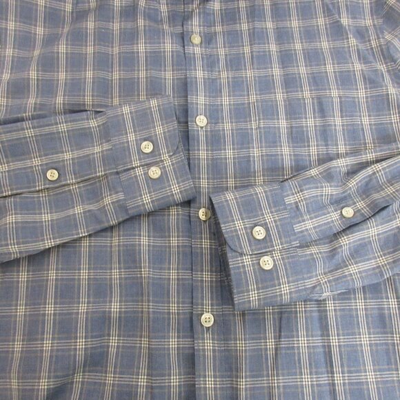 Perry Ellis Slim Fit Shirt Sz Large Button-Up Blue Plaid Long Sleeve 100% Cotton - Picture 8 of 10